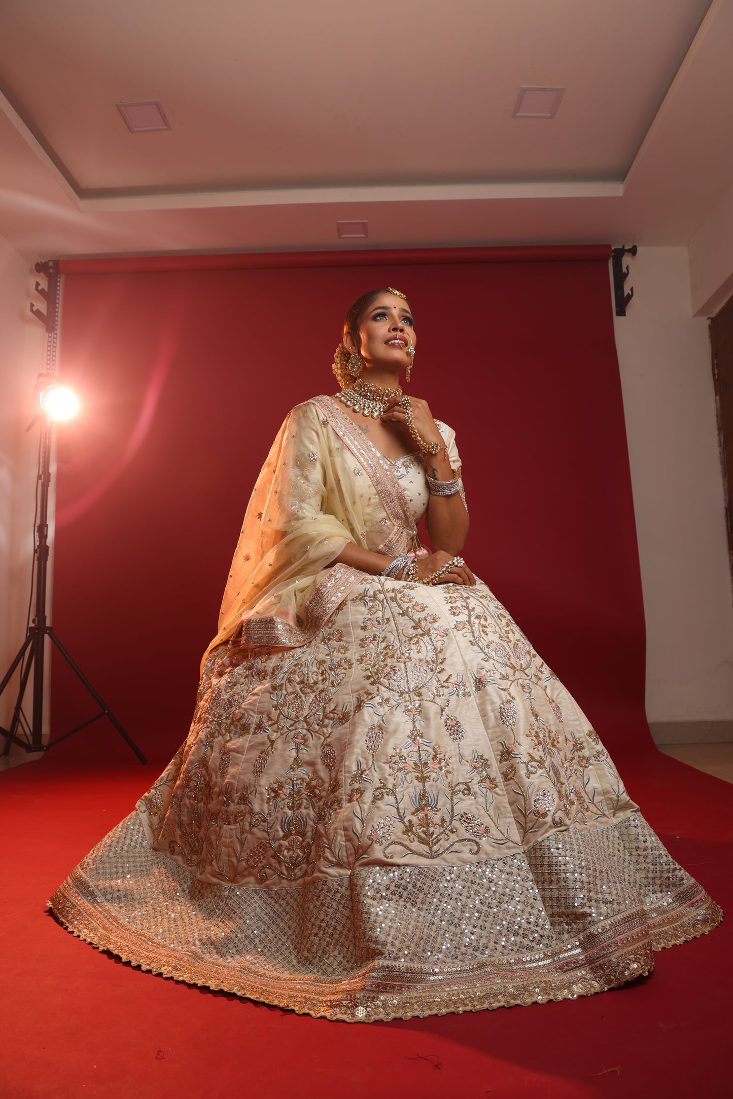 Bridal Beige Colour Mugal Lehenga