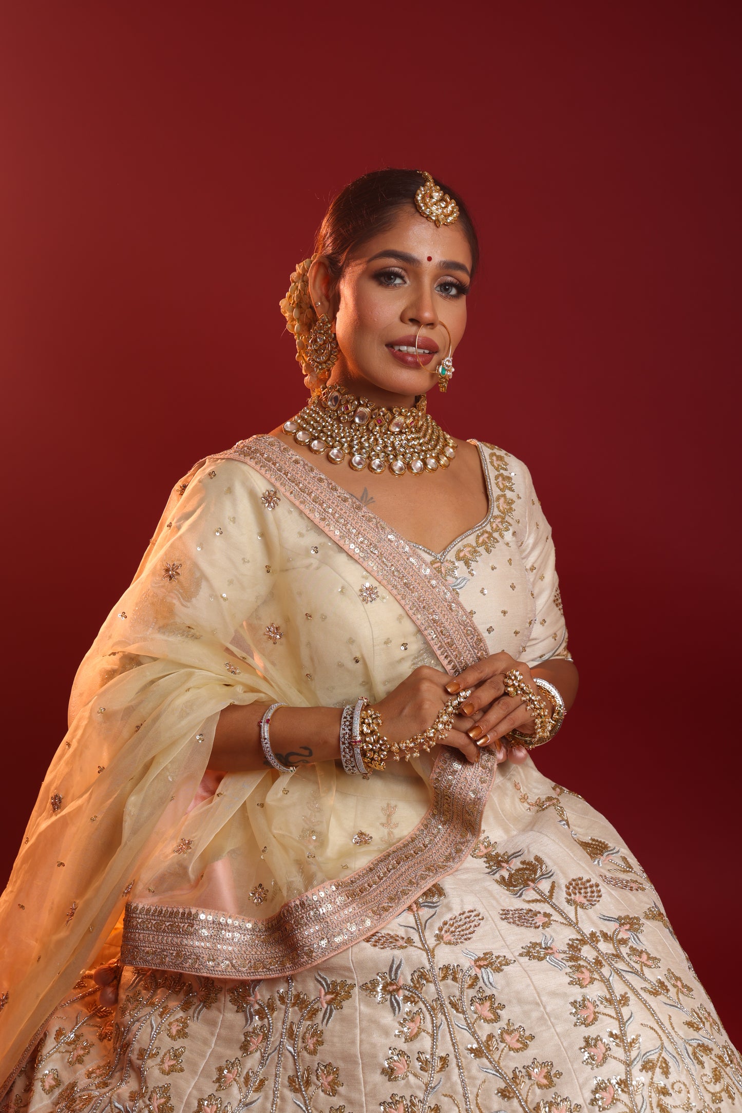 Bridal Beige Colour Mugal Lehenga