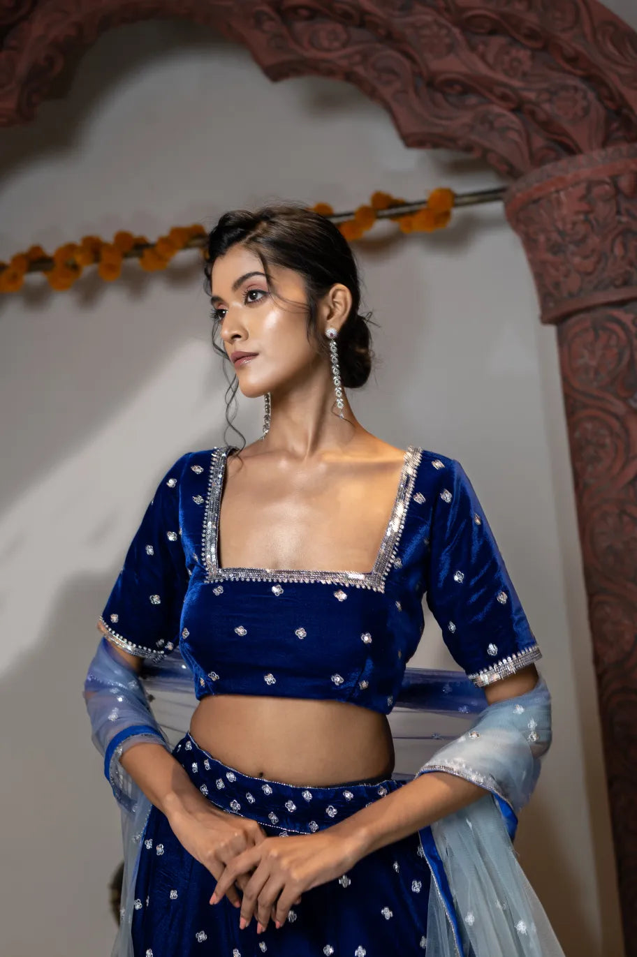 Stunning Royal Blue Velvet Lehenga