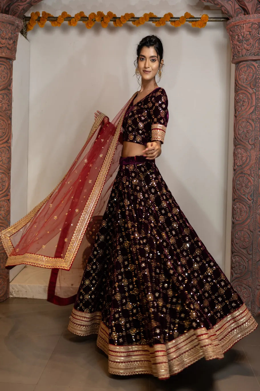 Midnight Regal Velvet Lehenga Ensemble