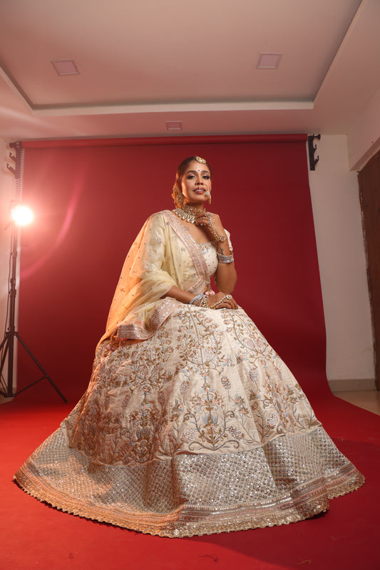 Bridal Beige Colour Mugal Lehenga