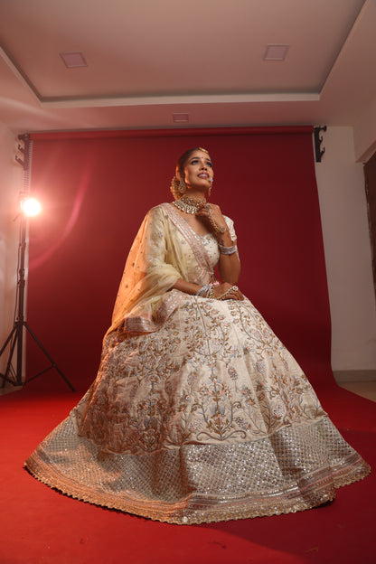 Bridal Beige Colour Mugal Lehenga