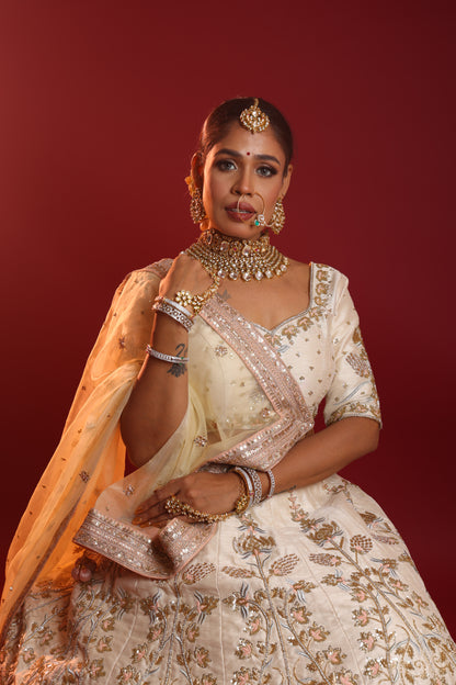 Bridal Beige Colour Mugal Lehenga