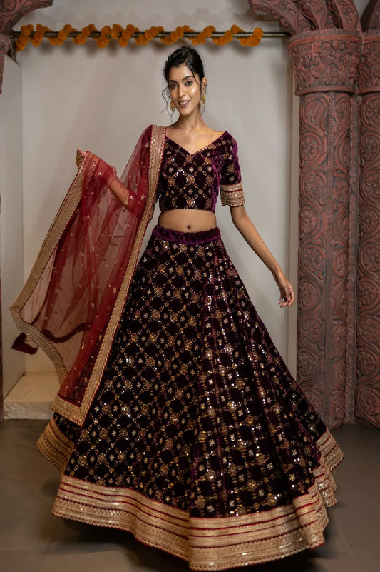 Midnight Regal Velvet Lehenga Ensemble