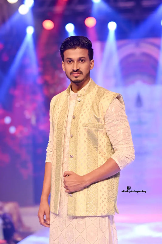 Ivory Embroidered Kurta Pajama with Multi‑Colored Brocade Jacket