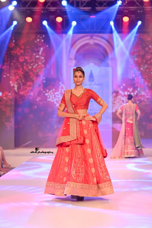 Coral-Pink Radiance Embroidery Lehenga Ensemble